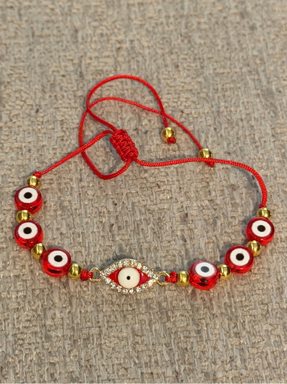 Crystal Evil Eye Red Beaded Bracelet Adjustable Bohemian Jewelry